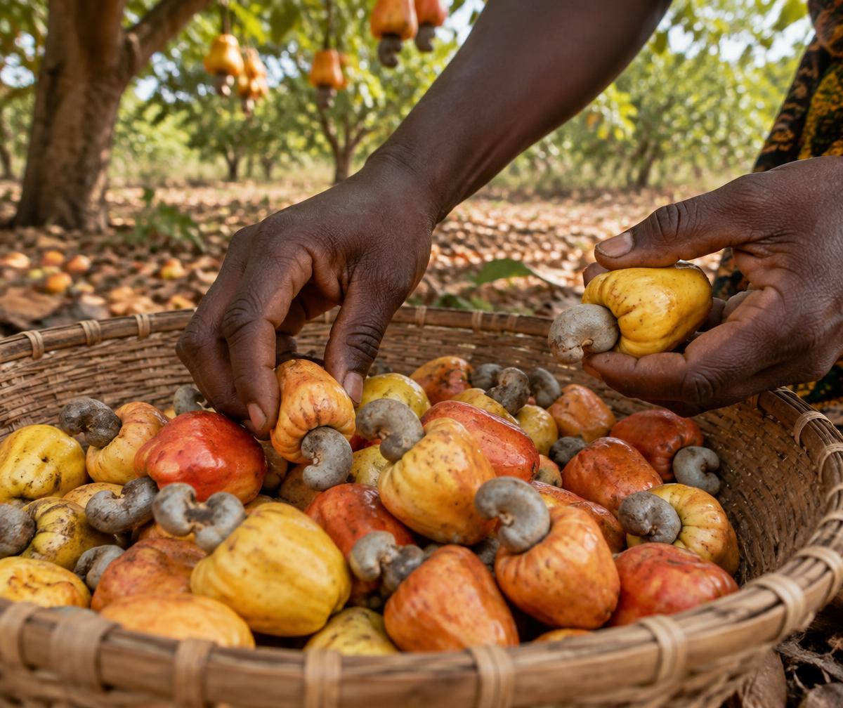 Illustrative cashew fruit selection during harvest